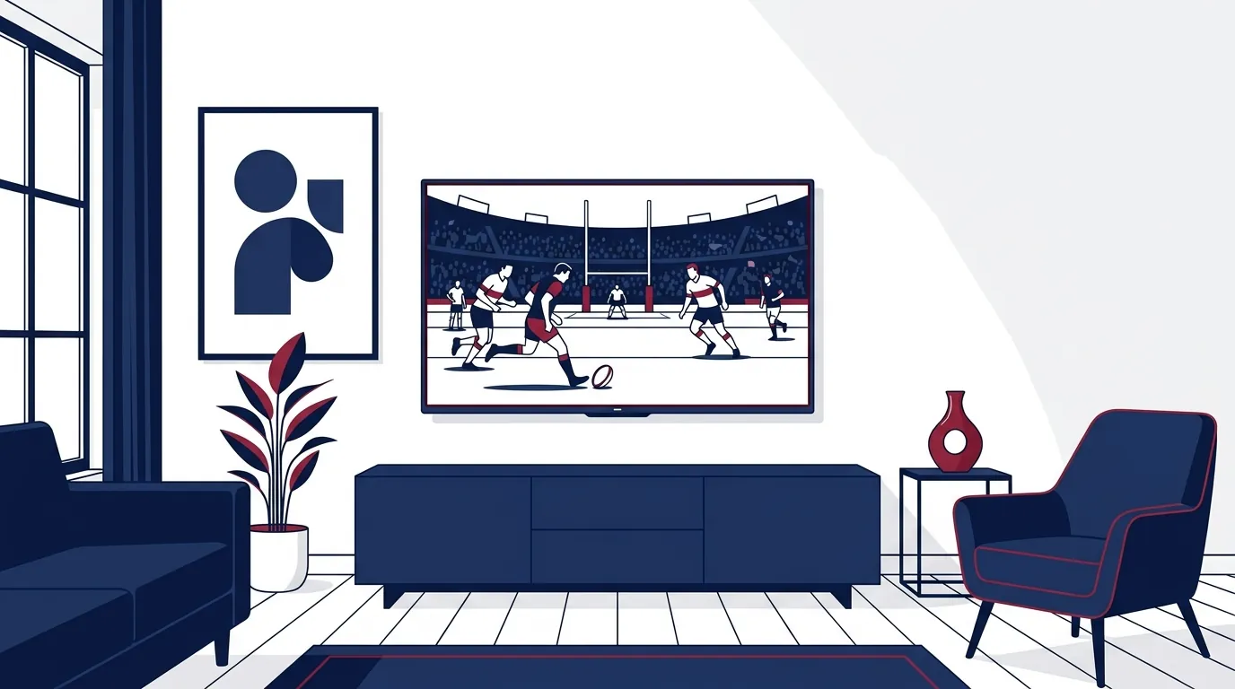 Firestick IPTV Setup UK: Living room television setup with wired Ethernet adapter for zero peak-time jitter